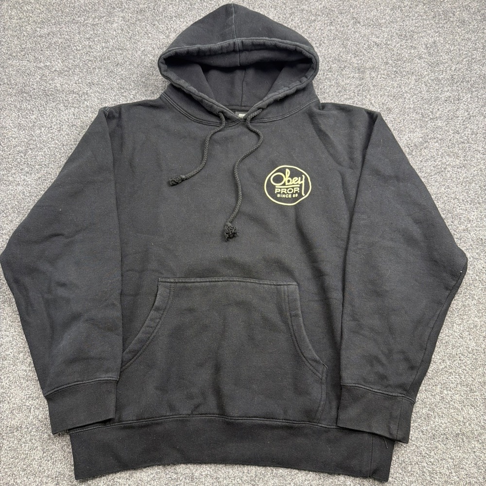 Obey Propaganda Hoodie Mens Medium Black Streetwear Graphic Fleece Pullover